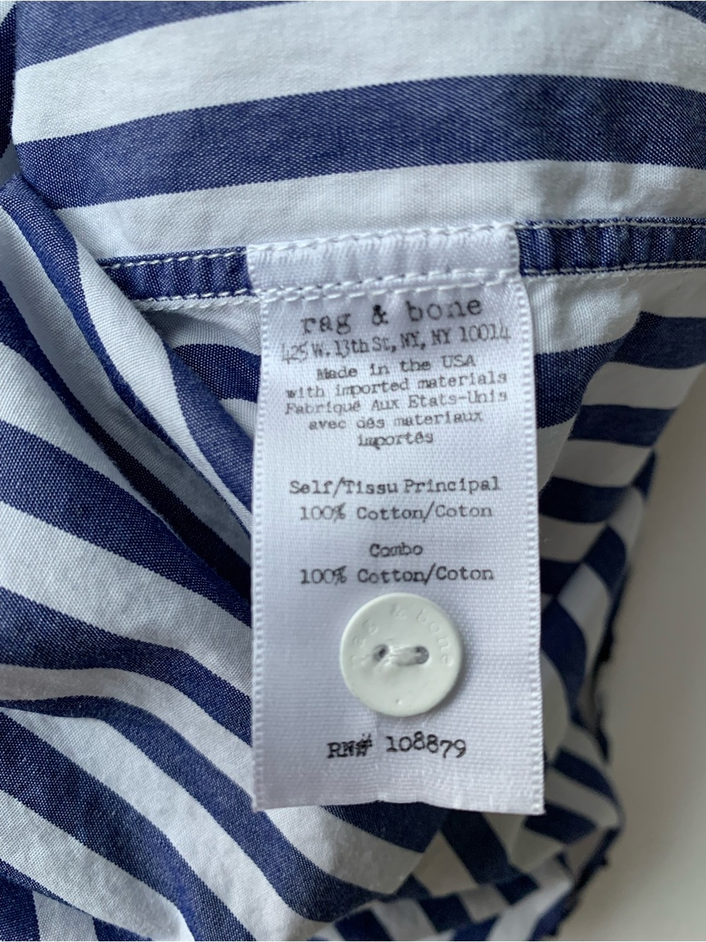 Rag & Bone Women Blue and White Vertical Stripe Dress Shirt size l - Picture 10 of 12